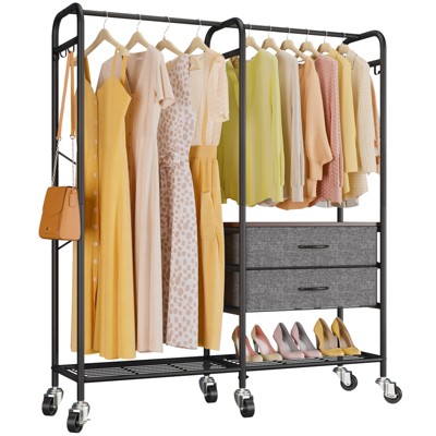 Tangkula Heavy Duty Metal Clothes Rack Freestanding Garment Rack w/ 6  Drawers & Shelves