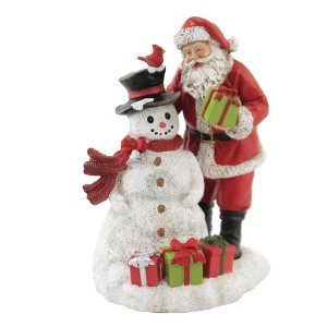 Roman 7.75 In Snowman With Santa Red Bird Cardinal Figurines - 1 of 3