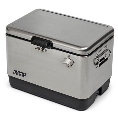 Coleman Reunion 54 Quart 85 Can Ice Chest Stainless Steel Belted Matte Cooler for Backyard Tailgates and Birthday Parties, Silver