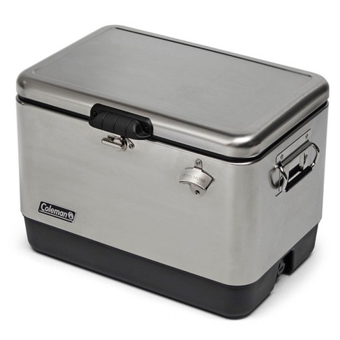 Coleman Reunion 54 Quart 85 Can Ice Chest Stainless Steel Belted Matte  Cooler for Backyard Tailgates and Birthday Parties, Silver