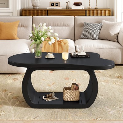 Vynxaria Black Modern Cloud Coffee Table - Cream Style Irregular Accent Table