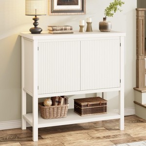 Farmhouse Console Table with Storage - 2 Fluted Door, Wooden Buffet Sideboard with Shelf for Living Room, Dining Room, Kitchen, Hallway, Entryway - 1 of 4