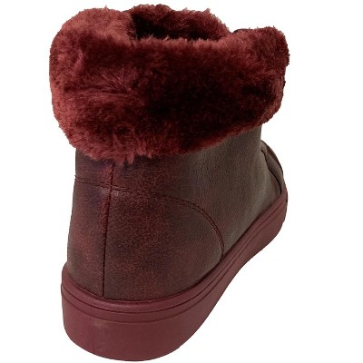 Женские кроссовки Bangka Women's Sneaker Boots Winter High Top Lace up Fur Warm Snow Shoes, Burgundy-9 — фото 8