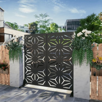 Spassway 72"H*47"W Outdoor Metal Privacy Screen with Flower Pattern Garden Fence Panels Patio Trellis Room Divider Decorative Wall Panels