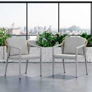 SKRAN Outdoor Dining Chair Set of 2,Wicker Rattan Woven Patio Chairs, Armchair Seating for Backyard Poolside Balcony,Waterproof seat and cushion,Gray - 1 of 4