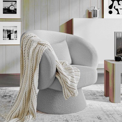 MAYEERTY Swivel Accent Chair, Modern Upholstered Barrel Chair with 360?? Swivel¡§C Beige