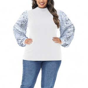 Anna-Kaci Women's Plus Size Sparkle Sequin Sweatshirt Mock Neck Pullover Long Sleeve Glitter Party Tops - 1 of 4
