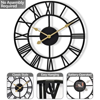 Black Metal 12-Inch Roman Numeral Wall Clock