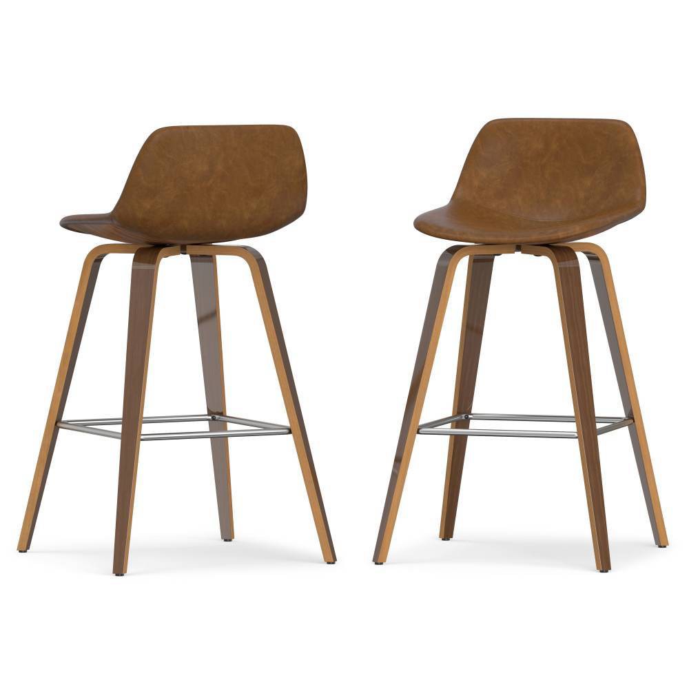 Set of 2 Cacey Bentwood Counter Height Barstools Deep Tan - WyndenHall: Scandinavian Style, Faux Leather, Wood Frame