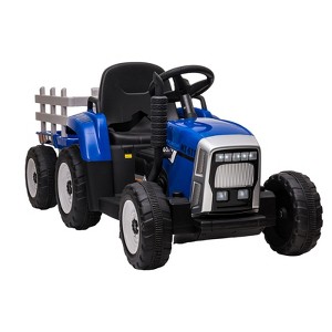 12V Kids Electric Tractor with Trailer, Ride On Car w/Remote, 7-LED Lights, 3-Speed Shift, MP3/USB, Tread Tires,25W - 1 of 4