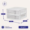 Homz 2 Pack Storage Cart, Medium 2 Drawer Plastic Container for Home and Office Organization, White Frame with Clear Drawers - 4 of 4