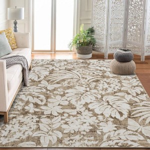 Coolmee Washable Area Rugs for Living Room Non-Slip Soft Modern Botanical Floral Rugs Accent Floor Carpet for Bedroom Dining Room - 1 of 4