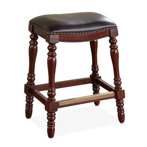 Comfort Pointe Chester Counter Height Barstool Brown: Leather Gel Saddle Seat, Turned Legs, Bronze Kick Plate - 1 of 4