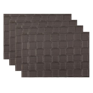 HomeRoots 18" Set of Four Espresso Basketweave Faux Leather Placemats - 1 of 4