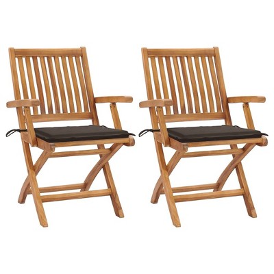 vidaXL Solid Teak Wood Patio Chairs with Comfortable Taupe Cushions - Set of 2 - Weather Resistant