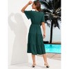 Clearlove Women's Casual V Neck Midi Dress Smocked Waist Tiered Short Sleeve A Line Pleated Flowy Long Dress - 4 of 4