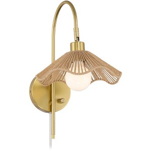 Possini Euro Design Possini Euro Primrose 17 1/4" H Brass and Sea Grass Plug-In Wall Lamp - 1 of 4
