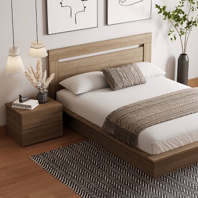 Malibu Light Brown Oak 3-Piece Bedroom Set with Platform Bed and Nightstand