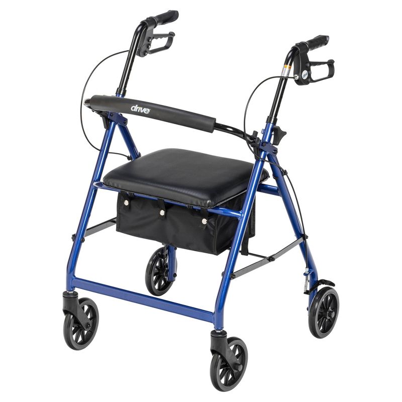 Drive Medical Walker Rollator with 6" Wheels, Fold Up Removable Back Support and Padded Seat, Blue, 3 of 12