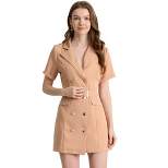 Allegra K Women's Solid Double-Breasted Turn-Down Collar Casual Work Belted Dress