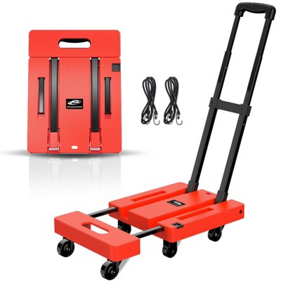 YIGII-Folding Hand Truck, 500 LB Heavy Duty Luggage Cart, Utility Dolly Platform Cart with 6 Wheels & 2 Elastic Ropes for Luggage,Orange