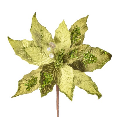 Lime Green Artificial Poinsettia Christmas Stem, 19"