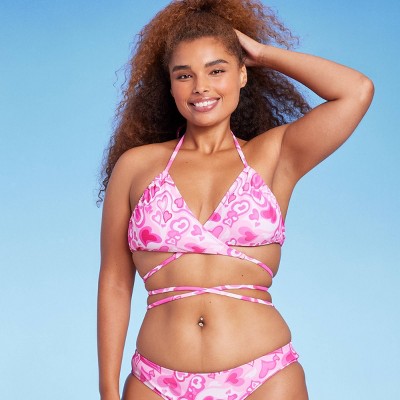 evig samfund lille Women's Wrap Bralette Bikini Top - Wild Fable™ Pink Heart Print : Target
