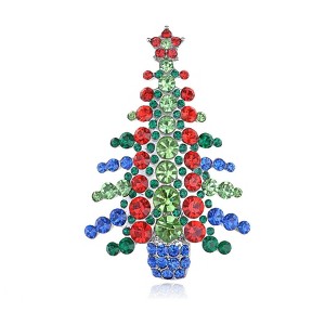 Anna-Kaci Merry Christmas Emerald Green Crystal Gem Rhinestone Ornamental Tree Pin Brooch - 1 of 4