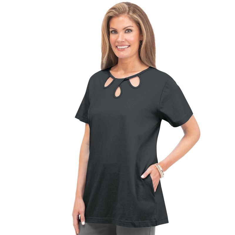 Collections Etc Stylish Cut-Out Scoop Neckline Short Sleeve Tunic, 1 of 5