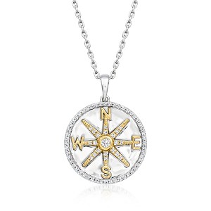 Ross-Simons 0.25 ct. t.w. Diamond Compass Pendant Necklace in Sterling Silver With 18kt Gold Over Sterling - 1 of 3