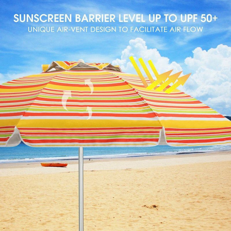 6.5&#39; x 6.5&#39; Portable Sunshade Beach Umbrellas with Tilt Aluminum Pole and Carrying Bag Orange - Wellfor, 6 of 11