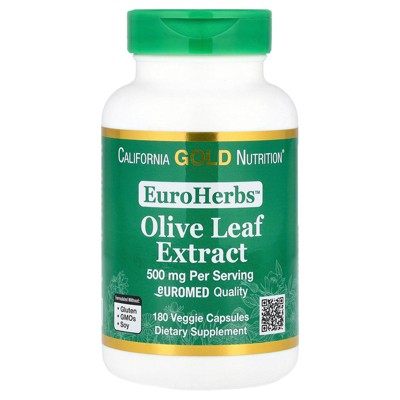Olive Leaf Extract 500 mg, 18% Oleuropein,  European Quality Processed in Spain, 180 Veggie Capsules, California Gold Nutrition EuroHerbs