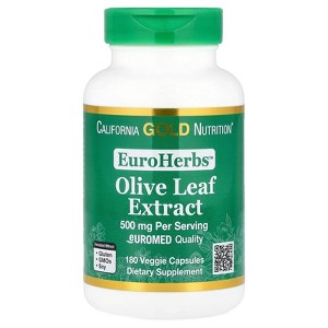 Olive Leaf Extract 500 mg, 18% Oleuropein,  European Quality Processed in Spain, 180 Veggie Capsules, California Gold Nutrition EuroHerbs - 1 of 3