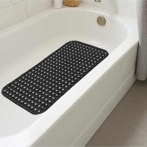 Home Mart Goods Black Geometric Circles Vinyl Non-Slip Bathtub Shower Mat With Suction Cups -27" x 15" - 1 of 4