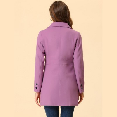 Allegra K Women's Notched Lapel Double Breasted Long Trench Coat Purple Large — фото 3