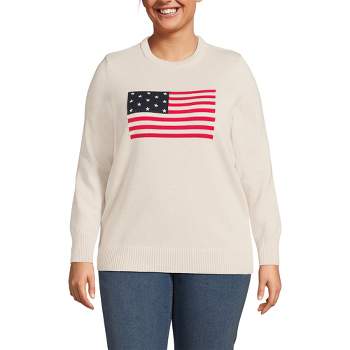 Lands' End Women's Cotton Drifter Crew Neck Sweater - Embroidered