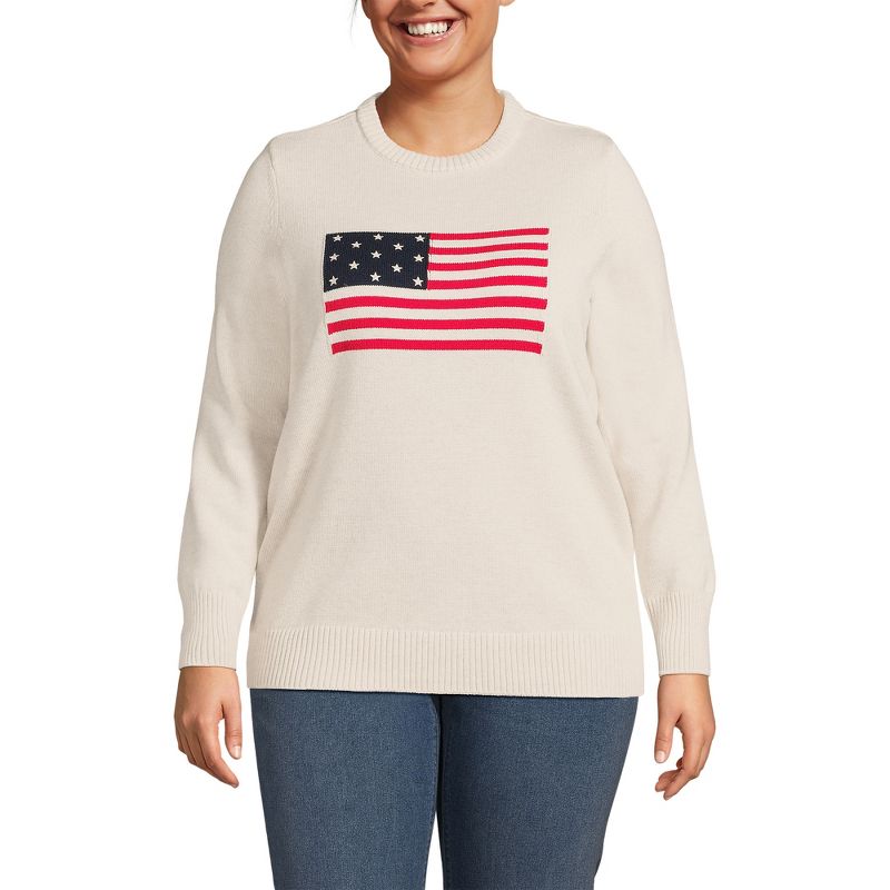 Lands' End Women's Cotton Drifter Crew Neck Sweater - Embroidered, 1 of 5