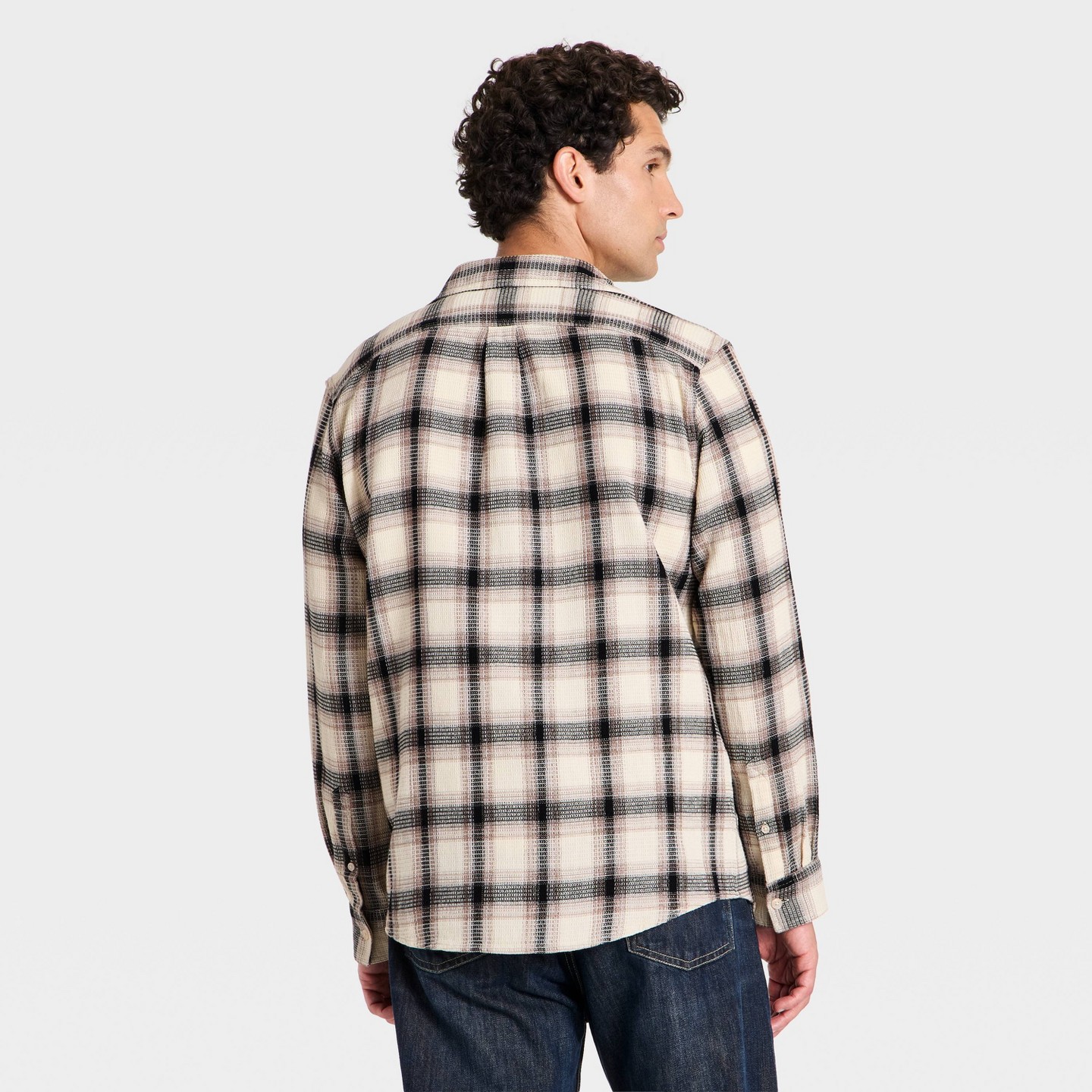 Мужская рубашка Goodfellow & Co Denim Long Sleeve Plaid Layer Button-Down, цвет: Джинсовый — фото 2
