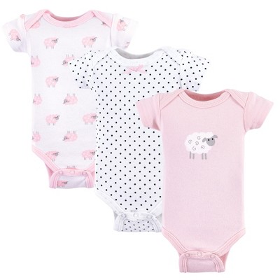 Luvable Friends Baby Girl Cotton Preemie Bodysuits 3pk, Pink Sheep, Preemie