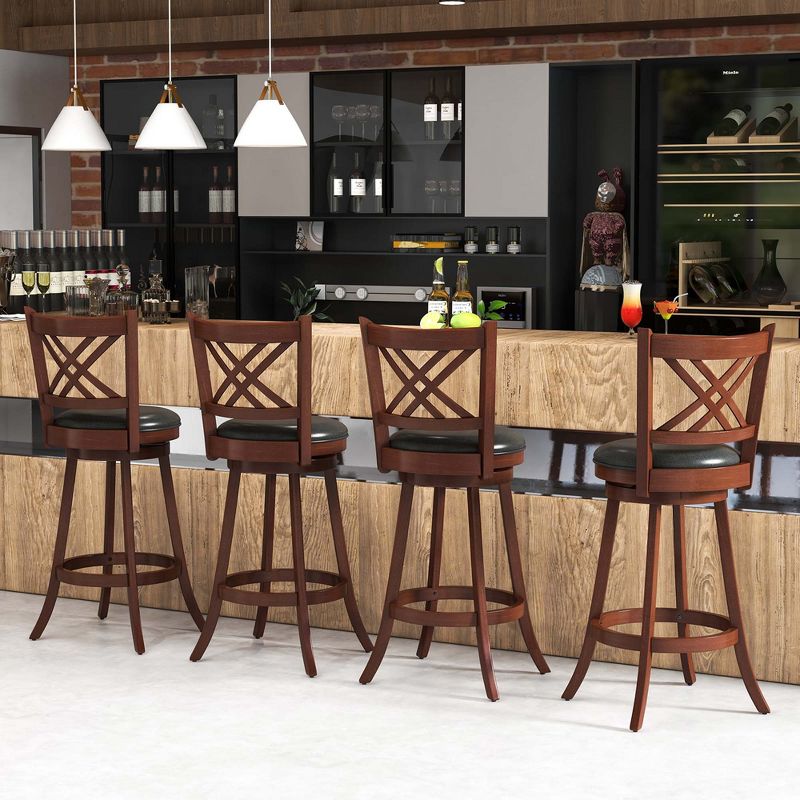 Costway 24''/29'' Swivel Bar Stools Set of 2 Upholstered Counter Stools with Cushion & Footrests, 4 of 9