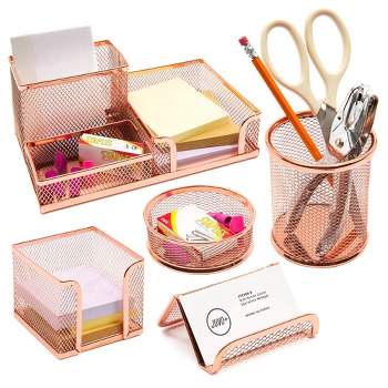  Beiz Gold Desk Organizer and Accessories Storage with 5  Vertical File Folder Holders, 2 Paper Tray, Drawer for Women Office, Home,  Dorm, Workspace to Collect Office Supplies : Office Products
