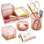 Paper Junkie Rose Gold Desk Organizer Set for Home and Office Supplies, Accessories with Pen, Pencil, Business Card, Note, and Clip Holders