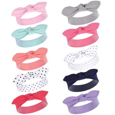 Hudson Baby Infant Girl Cotton Headbands 10pk, Bright Colors, 0-24 ...