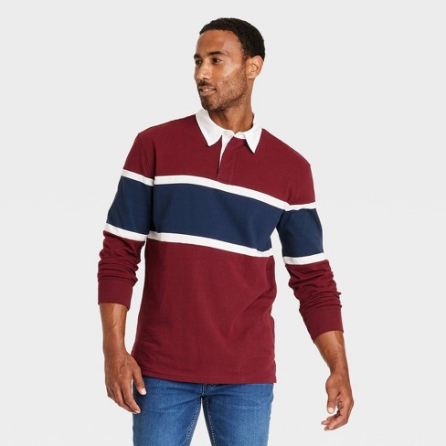 Long sleeve red polo mens best sale