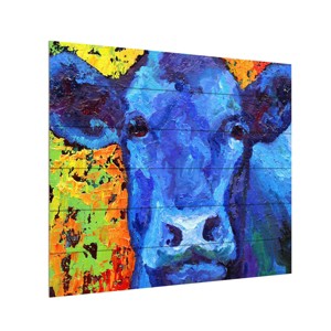 Trademark Fine Art -Marion Rose 'Blue Cow' Wood Slat Art - 1 of 4