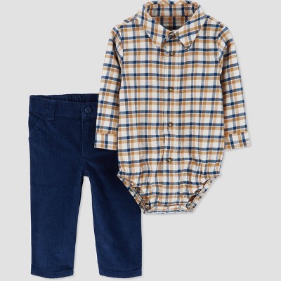 Image of Carter's Just One You®️ Baby Boys' Plaid Top & Bottom Set - Brown/Blue 3M