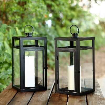 Fraleigh Black Metal Rectangular Hanging Candle Lantern Set