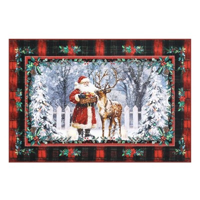 COZONY Christmas Kitchen Rugs and Mats, Non-Slip Santa Claus & Elk Holiday Floor Mats, Washable Red Christmas Runner for Home Hallway Decor