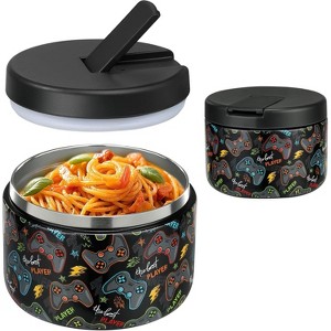 12oz Insulated Vacuum Food Jar with Buckle Lid Wide Mouth Soup Thermo for Hot Food Kids Leakproof Stainless Steel Lunch Container (Black-Game) - 1 of 4