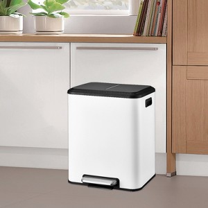 Dual Bin Rectangular Trash Can, Stainless Steel Waste Bin with Lid, 30 Liters(2 X 15 L), Trash Can with Recycling Bin Combination, Soft Close White - 1 of 4